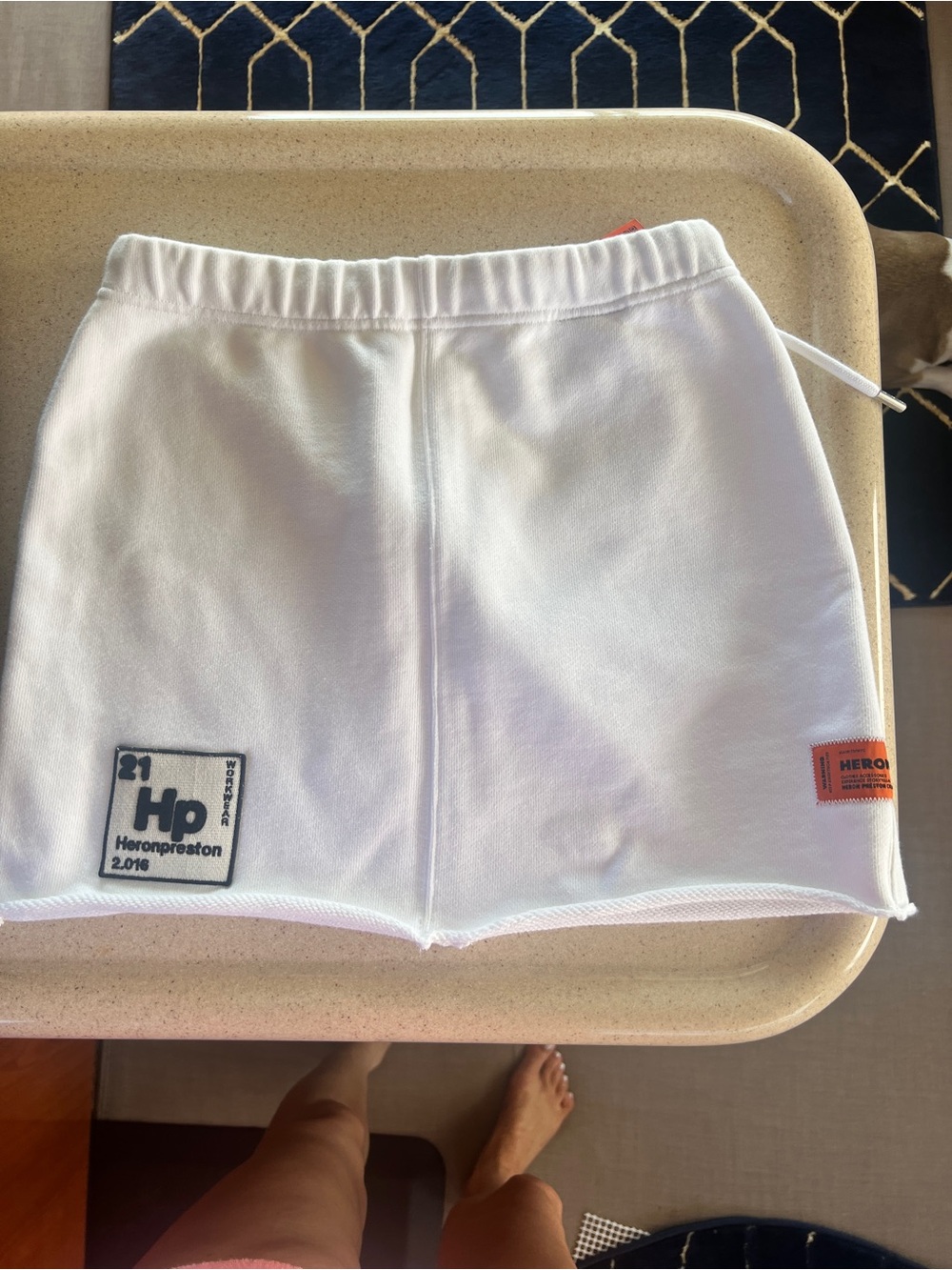 Heron Preston White Mini Skirt with Logo Patch